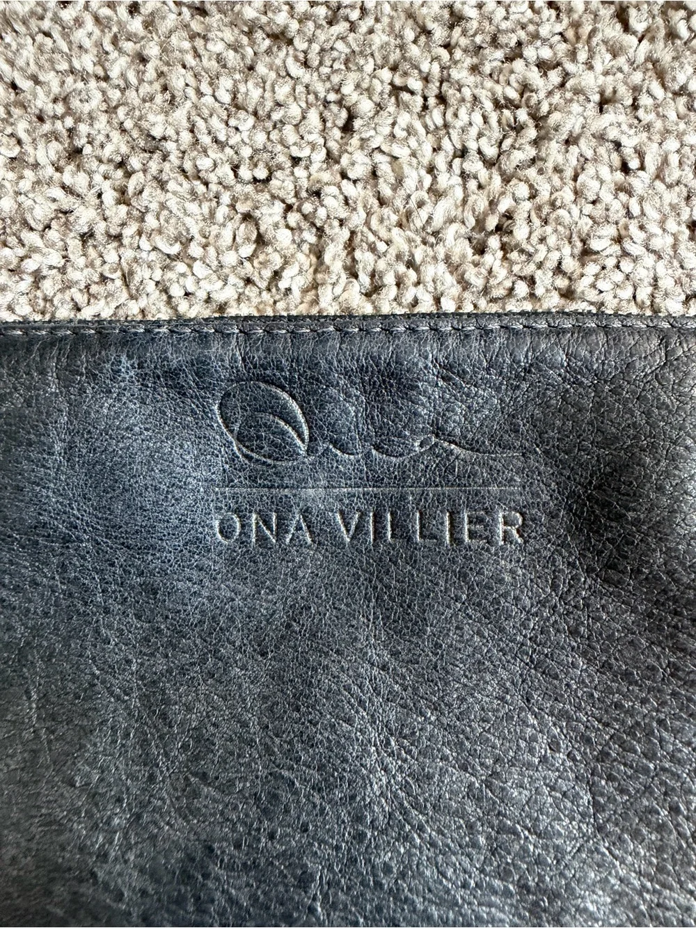 Ona Villier Black Leather Crossbody Clutch Purse w Tassel & Dust Bag
